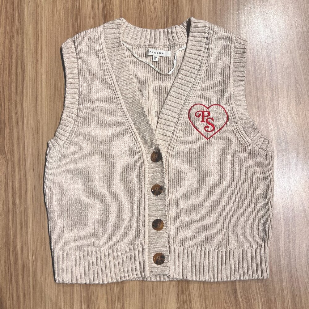 Neutral Women’s Cream Button-Front Knit Sweater Vest XS PASCUN Cottagecore